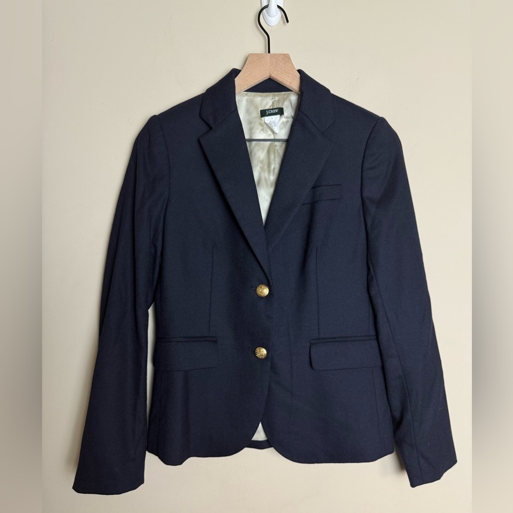 J Crew Womens Wool Button Blazer Jacket Size 2 Navy Blue Academia School Classic - Picture 1 of 4